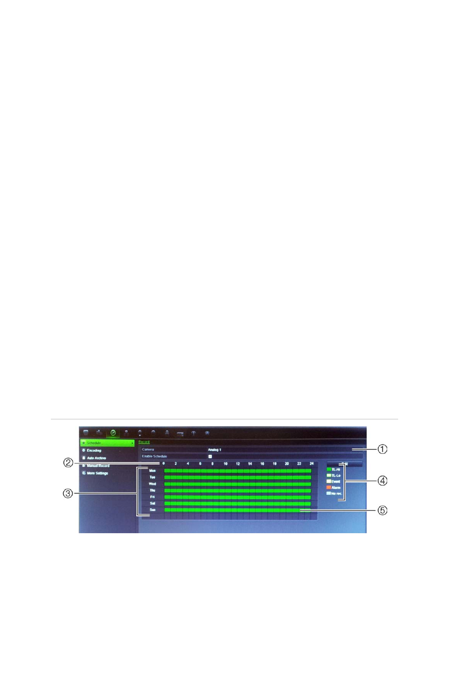 Defining a recording schedule, Configuring overwrite | Interlogix DVR 41 User Manual User Manual | Page 96 / 186