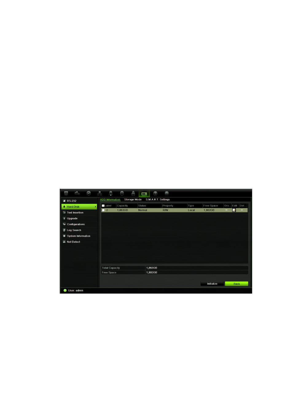 Chapter 13 hdd management, Initializing hdds, Controlling disk space on the hdd | Interlogix DVR 42 User Manual User Manual | Page 123 / 176