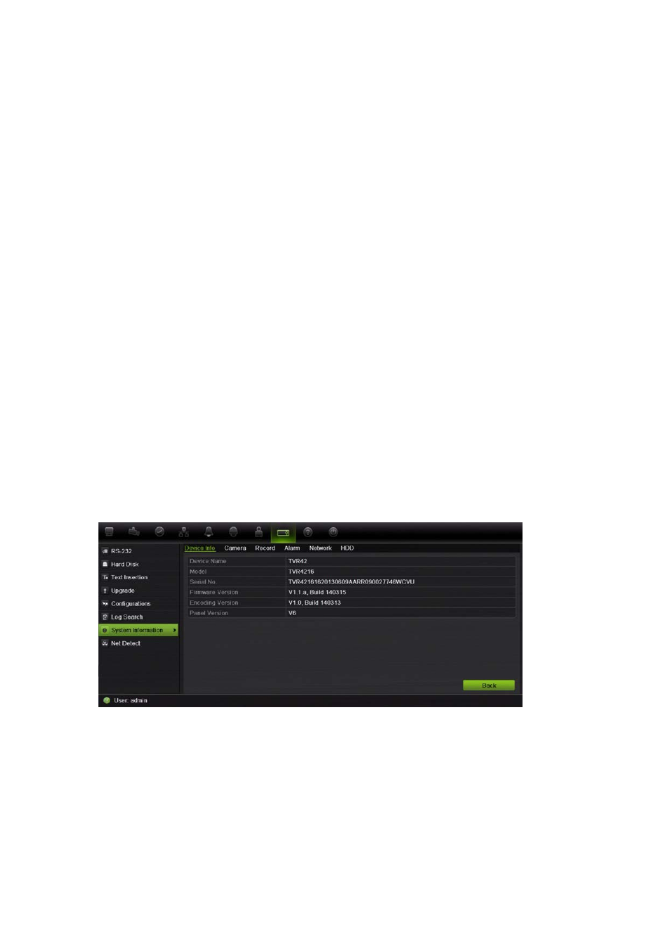 Restoring default settings, Viewing system information | Interlogix DVR 42 User Manual User Manual | Page 136 / 176