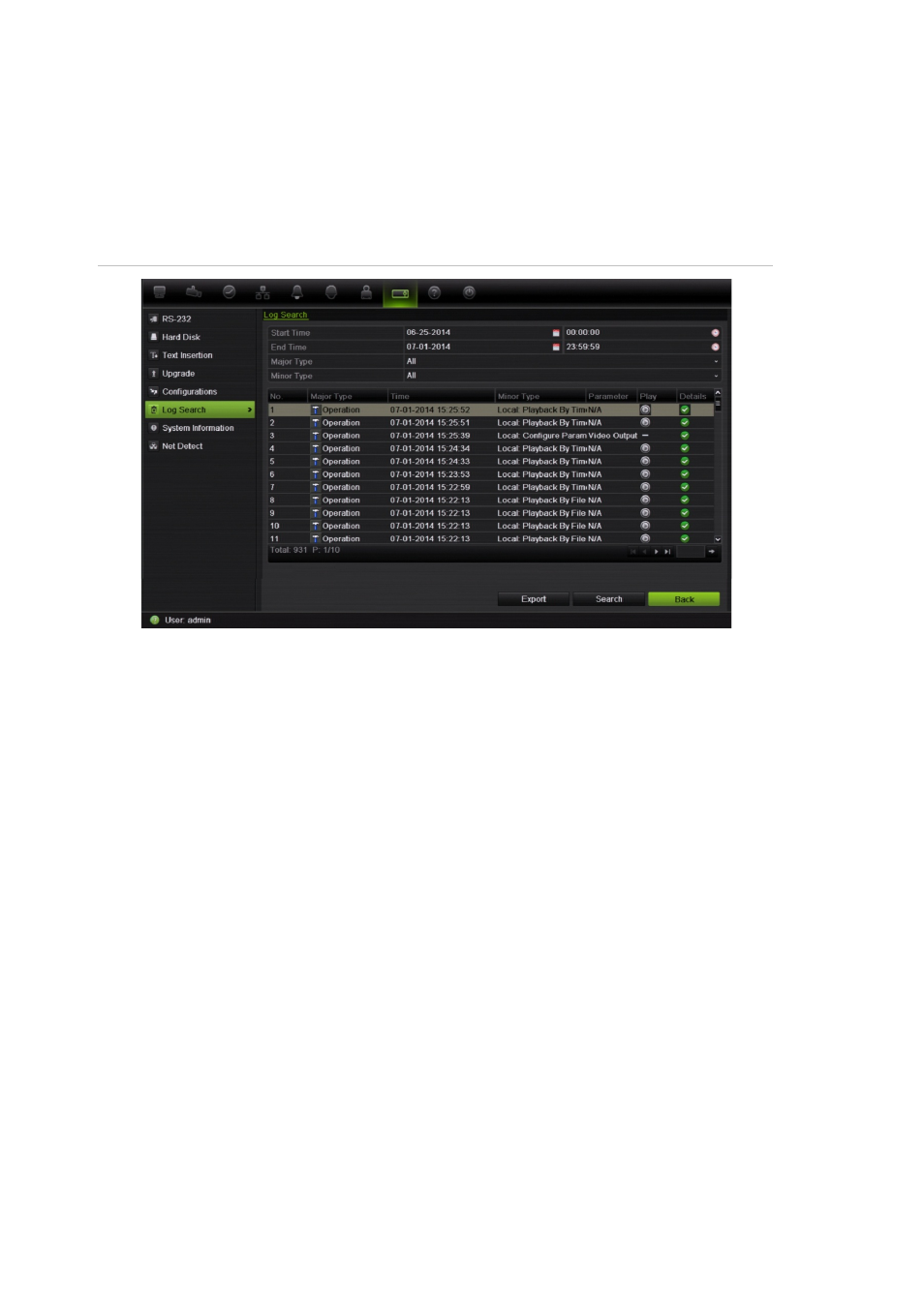 Playing back recordings from the system log | Interlogix DVR 42 User Manual User Manual | Page 66 / 176