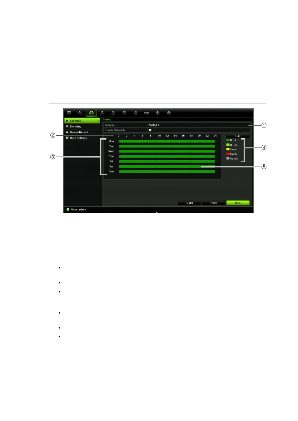 Defining a recording schedule | Interlogix DVR 42 User Manual User Manual | Page 95 / 176