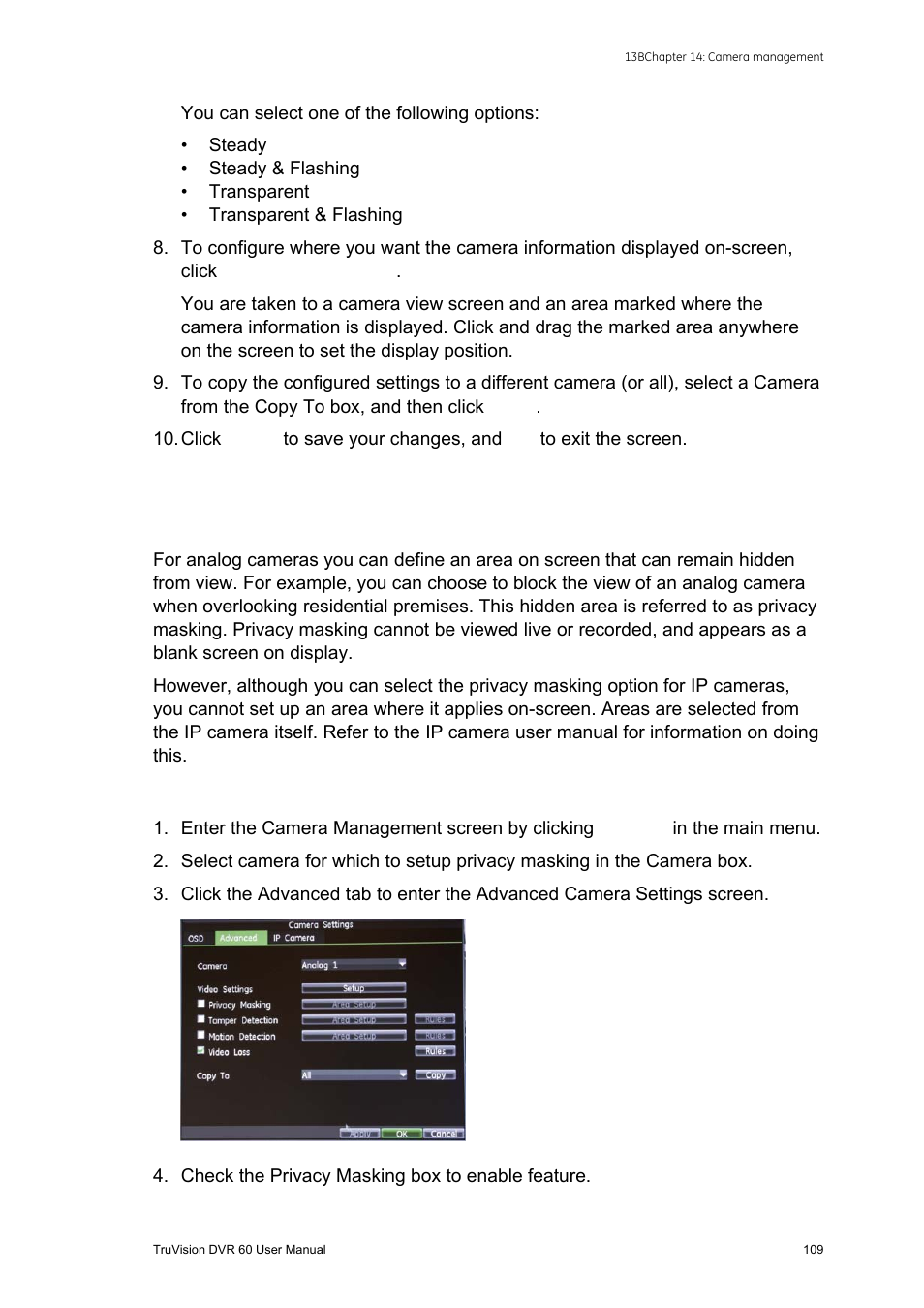 Setting up privacy masking | Interlogix DVR 60 User Manual User Manual | Page 115 / 164