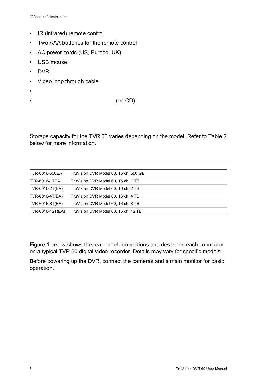 Hdd capacity, Connecting devices to the rear panel, Connecting devices to the rear panel 6 | Interlogix DVR 60 User Manual User Manual | Page 12 / 164