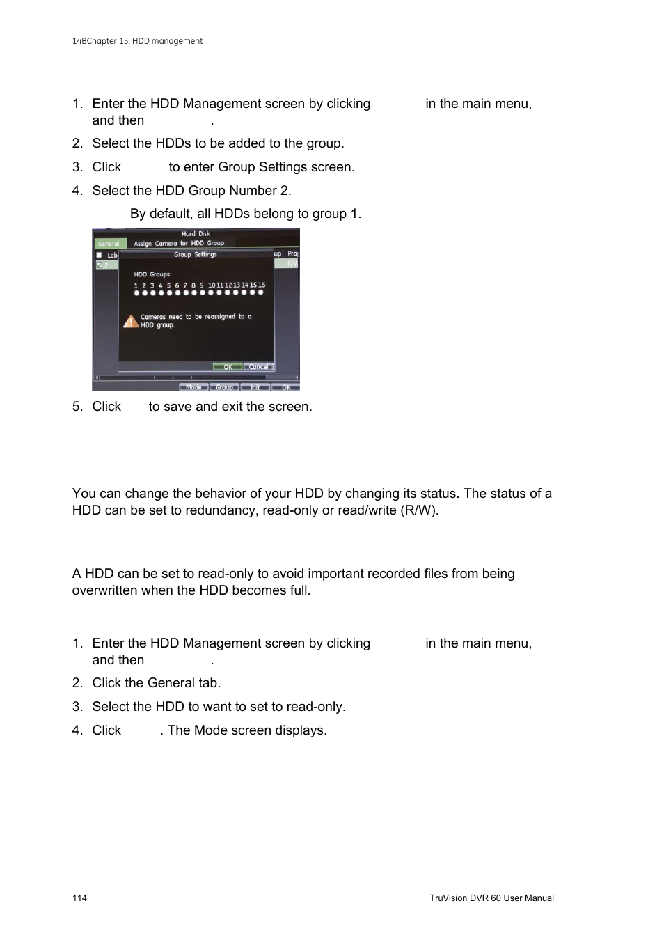 Setting the hdd status, Setting the hdd to read-only | Interlogix DVR 60 User Manual User Manual | Page 120 / 164