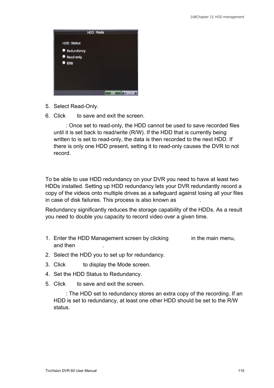 Setting the hdd to redundancy | Interlogix DVR 60 User Manual User Manual | Page 121 / 164