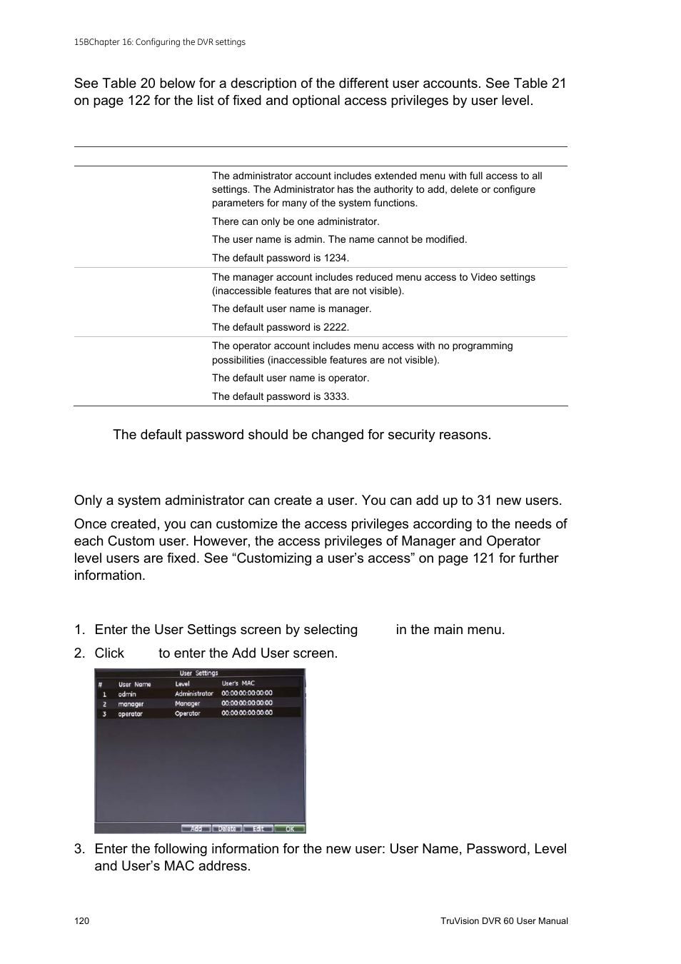 Adding a new user | Interlogix DVR 60 User Manual User Manual | Page 126 / 164