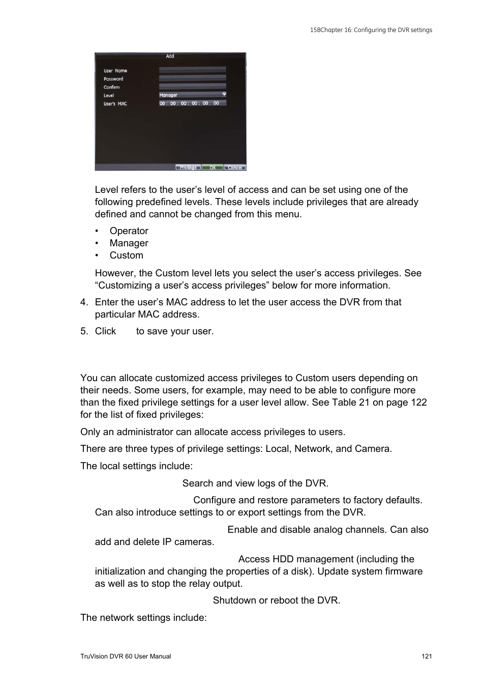 Customizing a user’s access privileges | Interlogix DVR 60 User Manual User Manual | Page 127 / 164