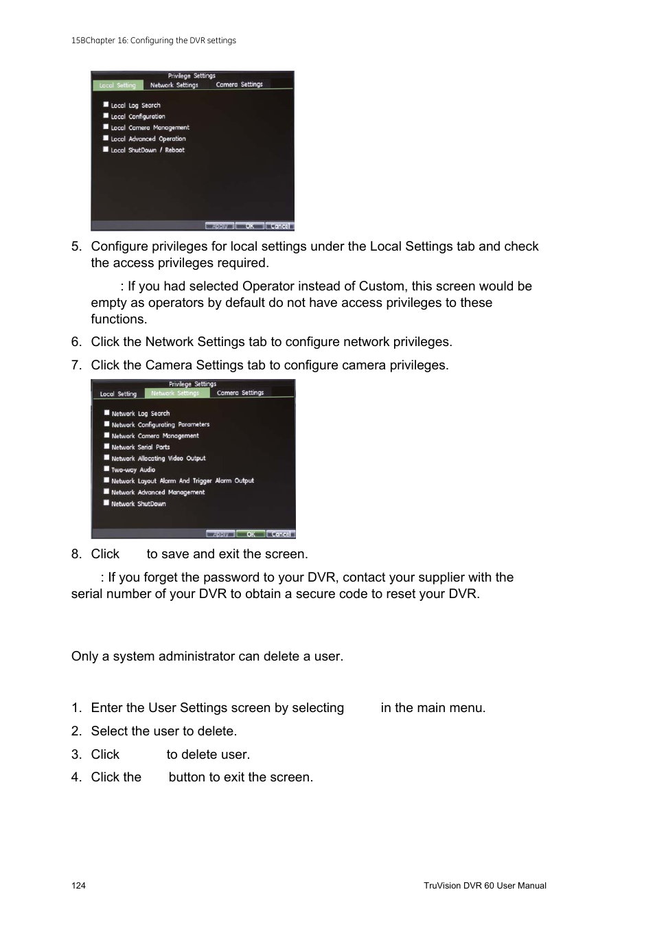 Deleting a user | Interlogix DVR 60 User Manual User Manual | Page 130 / 164