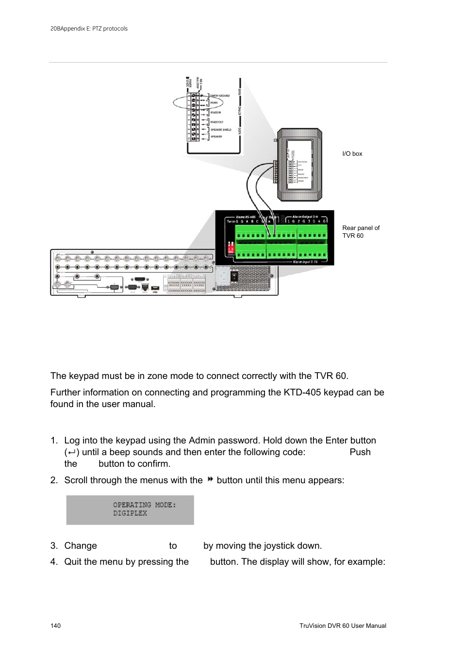 Setting up the keypad to work with the tvr 60, Work with the tvr 60 140 | Interlogix DVR 60 User Manual User Manual | Page 146 / 164