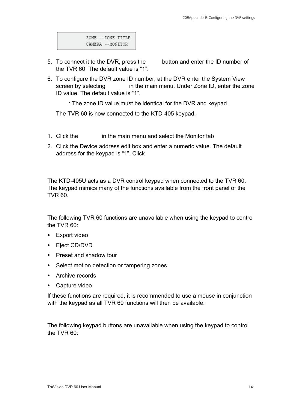 Tvr 60 and keypad functions | Interlogix DVR 60 User Manual User Manual | Page 147 / 164