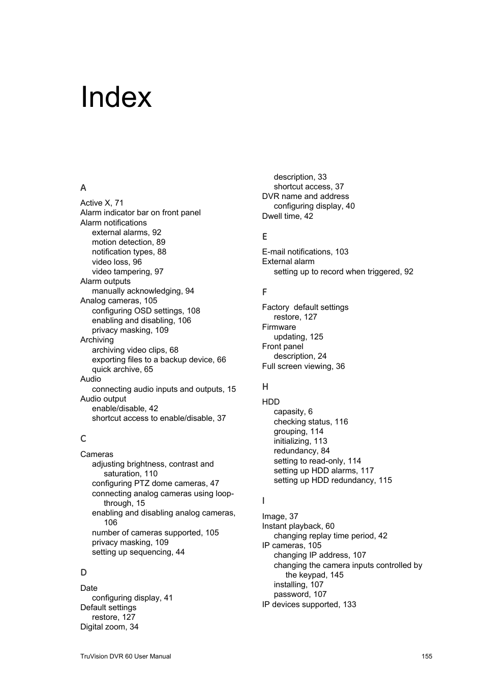 Index | Interlogix DVR 60 User Manual User Manual | Page 161 / 164