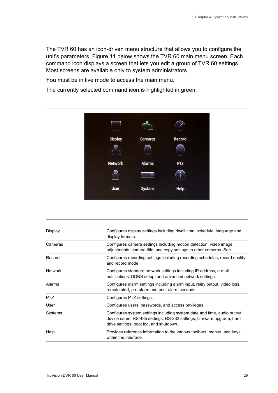 Main menu overview, Main menu overview 29 | Interlogix DVR 60 User Manual User Manual | Page 35 / 164