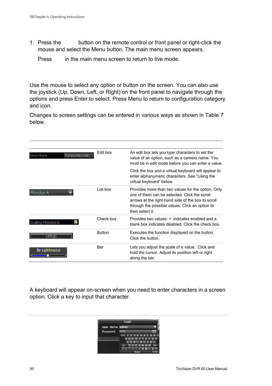 Navigating through a dialog screen, Using the virtual keyboard | Interlogix DVR 60 User Manual User Manual | Page 36 / 164