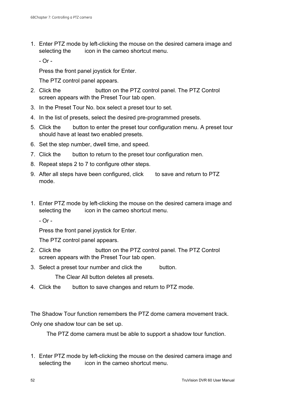 Setting a shadow tour | Interlogix DVR 60 User Manual User Manual | Page 58 / 164