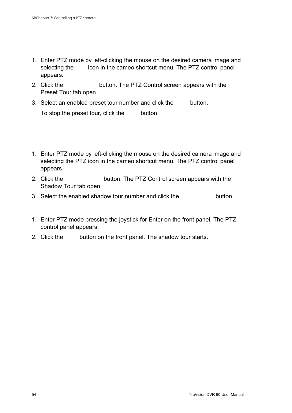 Calling up a preset tour, Calling up a shadow tour | Interlogix DVR 60 User Manual User Manual | Page 60 / 164