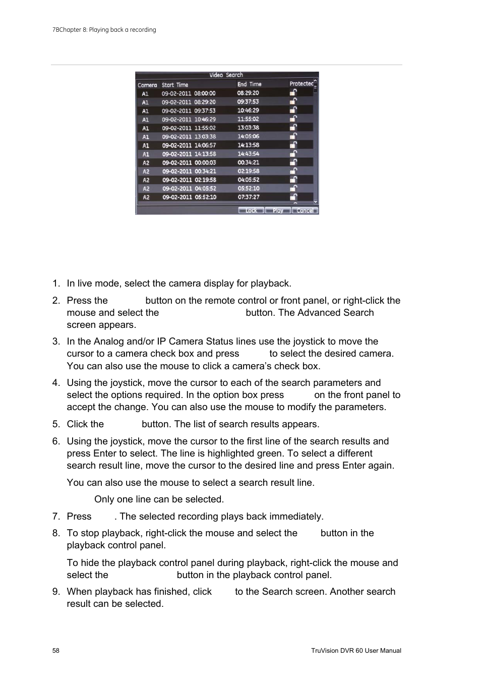 Playing back files from a video search | Interlogix DVR 60 User Manual User Manual | Page 64 / 164