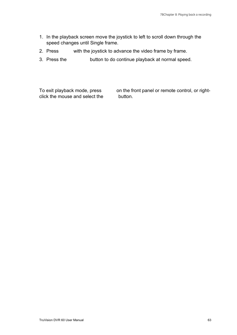 Exiting playback mode, Exiting playback mode 63 | Interlogix DVR 60 User Manual User Manual | Page 69 / 164