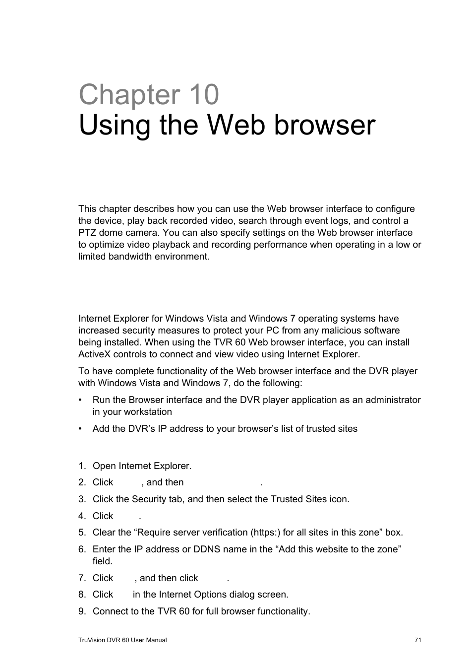 Chapter 10 using the web browser, Windows vista and 7 users, Users 71 | Interlogix DVR 60 User Manual User Manual | Page 77 / 164