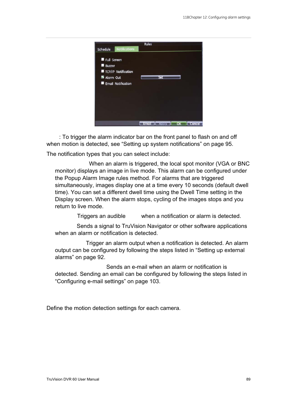 Setting up motion detection | Interlogix DVR 60 User Manual User Manual | Page 95 / 164