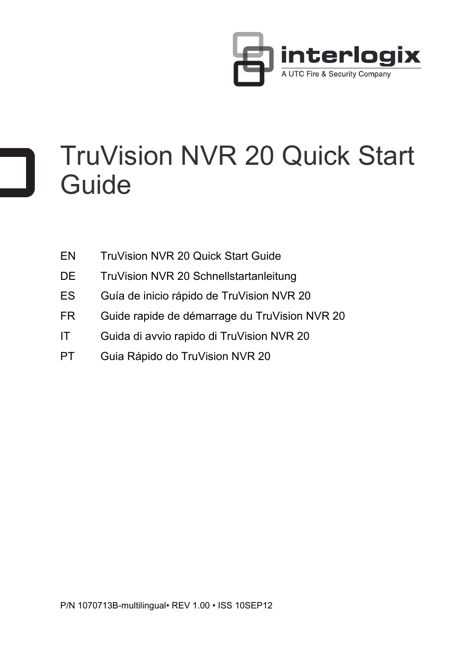 Interlogix NVR 20 Quick Start User Manual | 84 pages