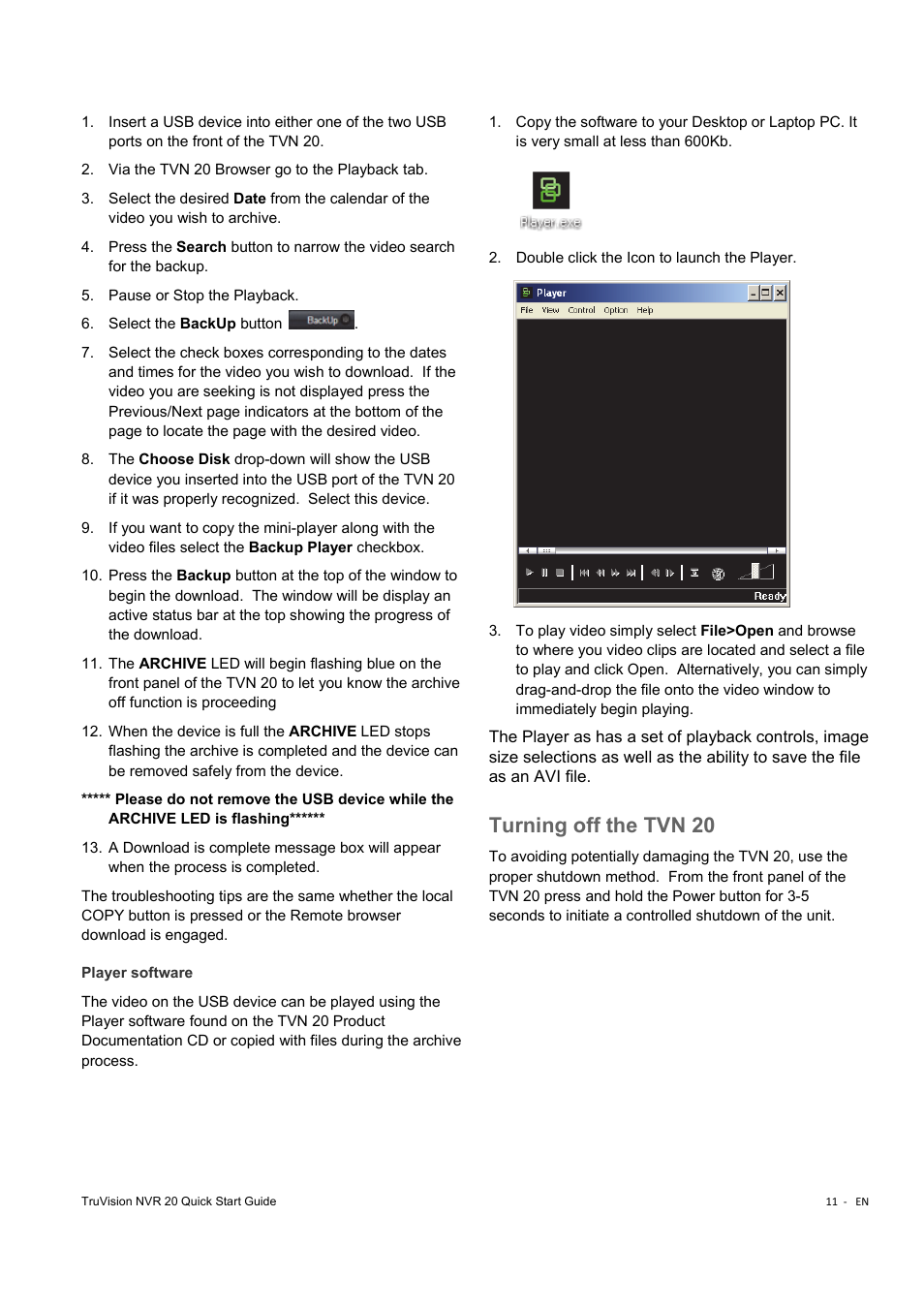 Turning off the tvn 20 | Interlogix NVR 20 Quick Start User Manual | Page 13 / 84