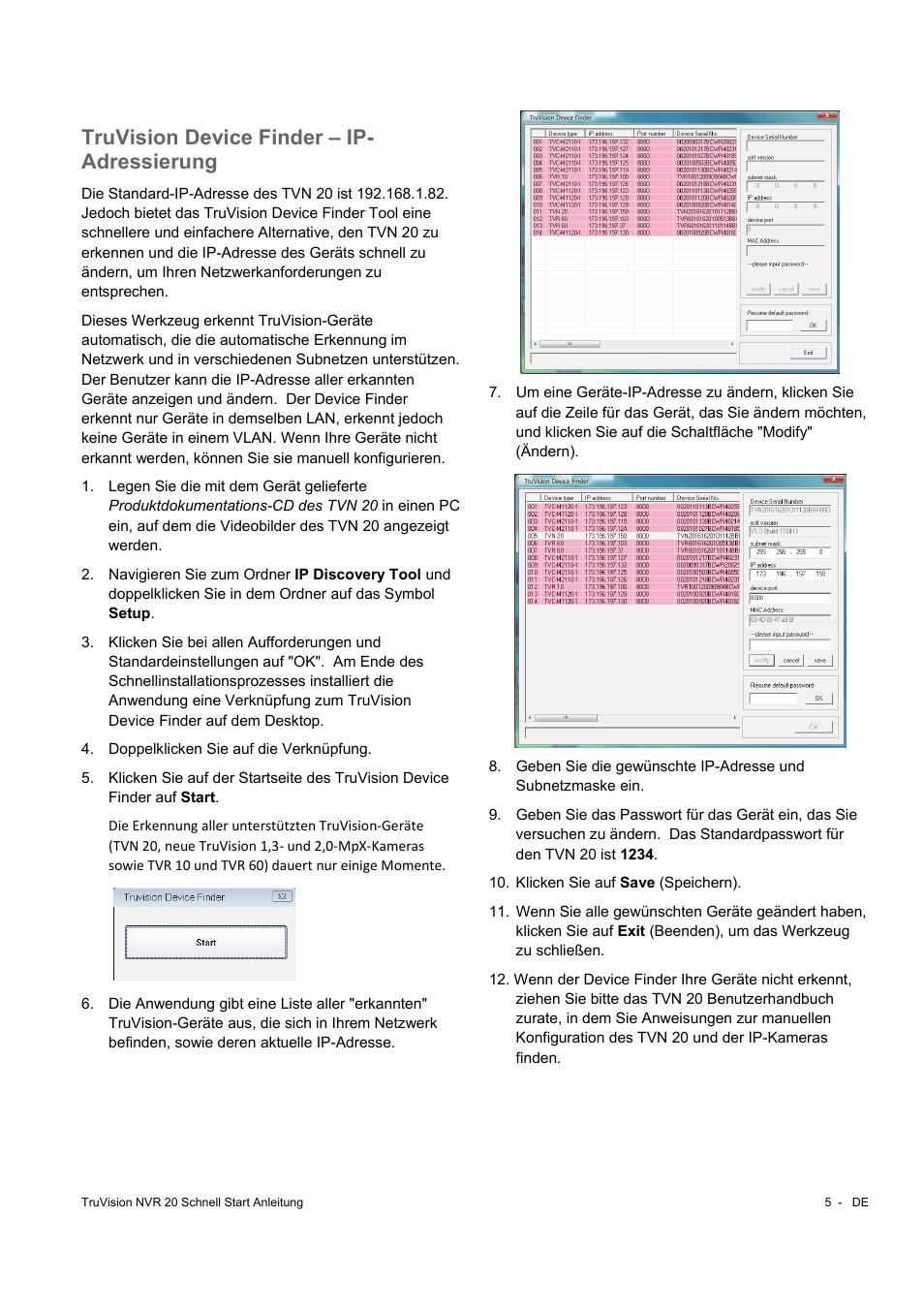 Truvision device finder – ip- adressierung | Interlogix NVR 20 Quick Start User Manual | Page 19 / 84