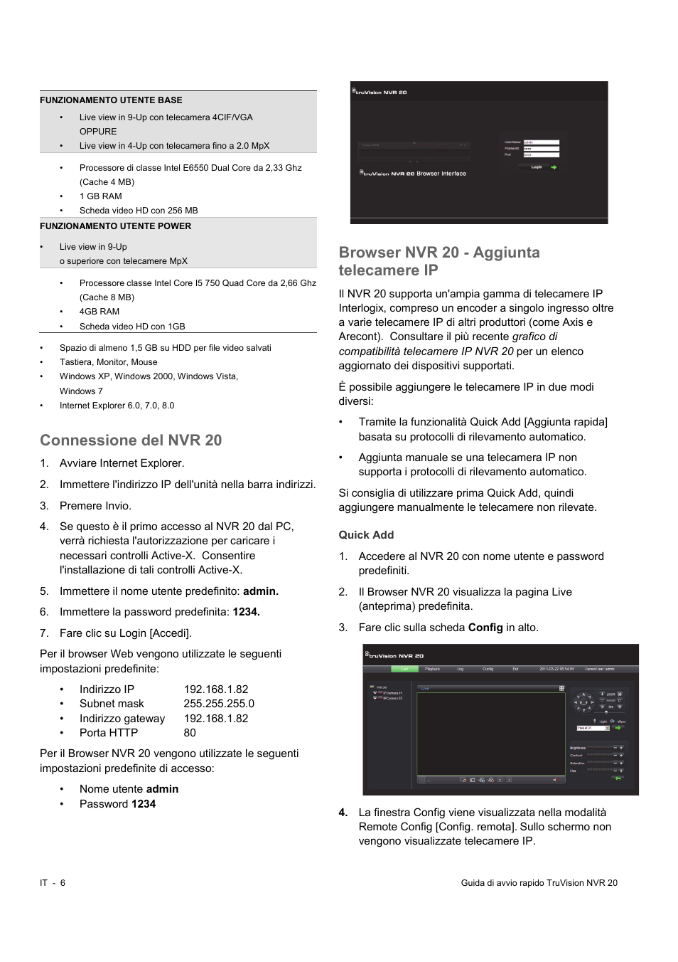 Connessione del nvr 20, Browser nvr 20 - aggiunta telecamere ip | Interlogix NVR 20 Quick Start User Manual | Page 62 / 84