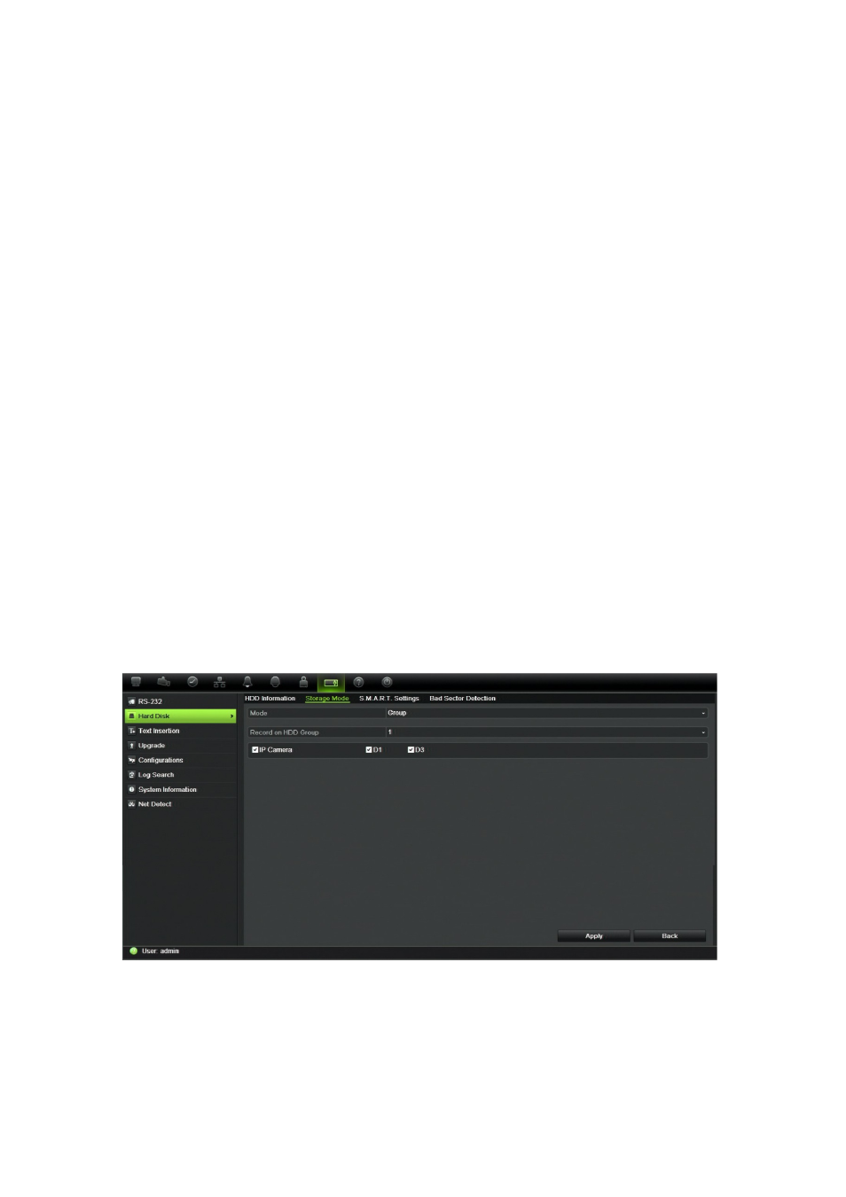 Controlling disk storage mode on the hdd, Setting up hdd groups | Interlogix NVR 21 (S/P) User Manual User Manual | Page 122 / 180