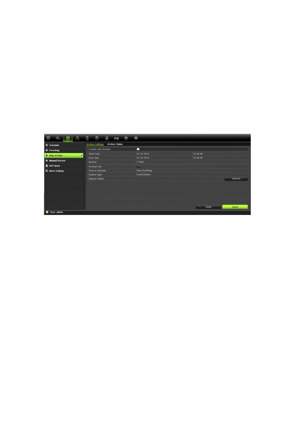 Auto archiving | Interlogix NVR 21 (S/P) User Manual User Manual | Page 72 / 180