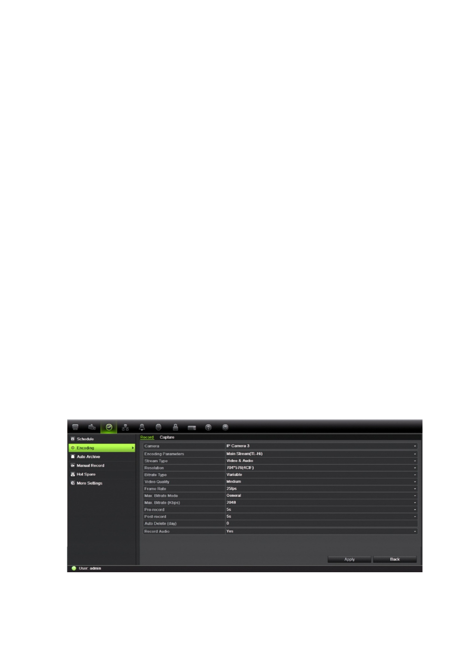 Chapter 10 recording, Configuring recording settings | Interlogix NVR 21 (S/P) User Manual User Manual | Page 89 / 180