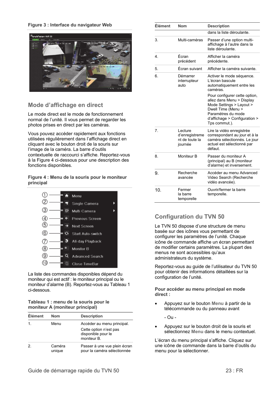 Mode d’affichage en direct, Configuration du tvn 50, Guide de démarrage rapide du tvn 50 23 : fr | Interlogix NVR 50 Quick Start User Manual | Page 25 / 64