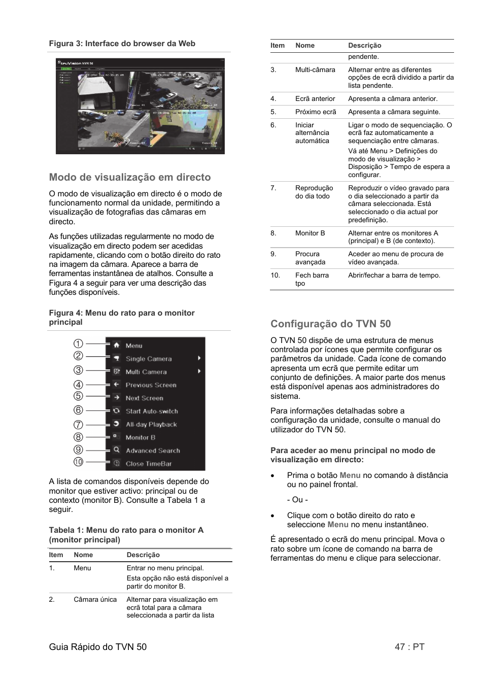 Modo de visualização em directo, Configuração do tvn 50, Guia rápido do tvn 50 47 : pt | Interlogix NVR 50 Quick Start User Manual | Page 49 / 64