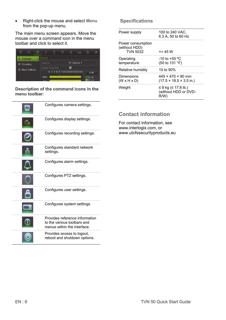 Contact information | Interlogix NVR 50 Quick Start User Manual | Page 8 / 64