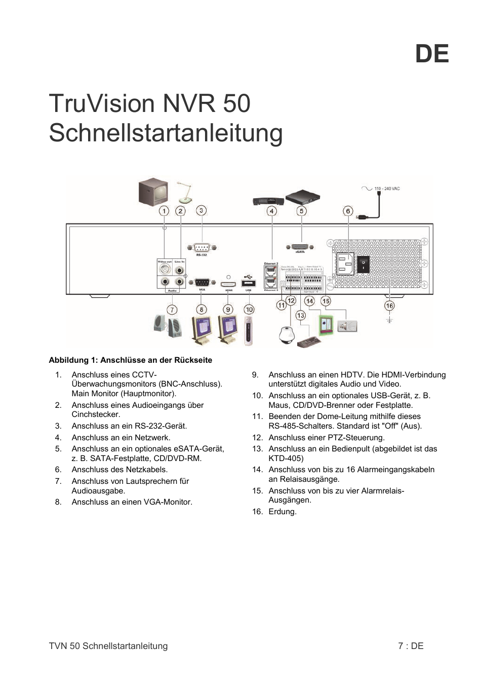 De truvision nvr 50 schnellstartanleitung | Interlogix NVR 50 Quick Start User Manual | Page 9 / 64