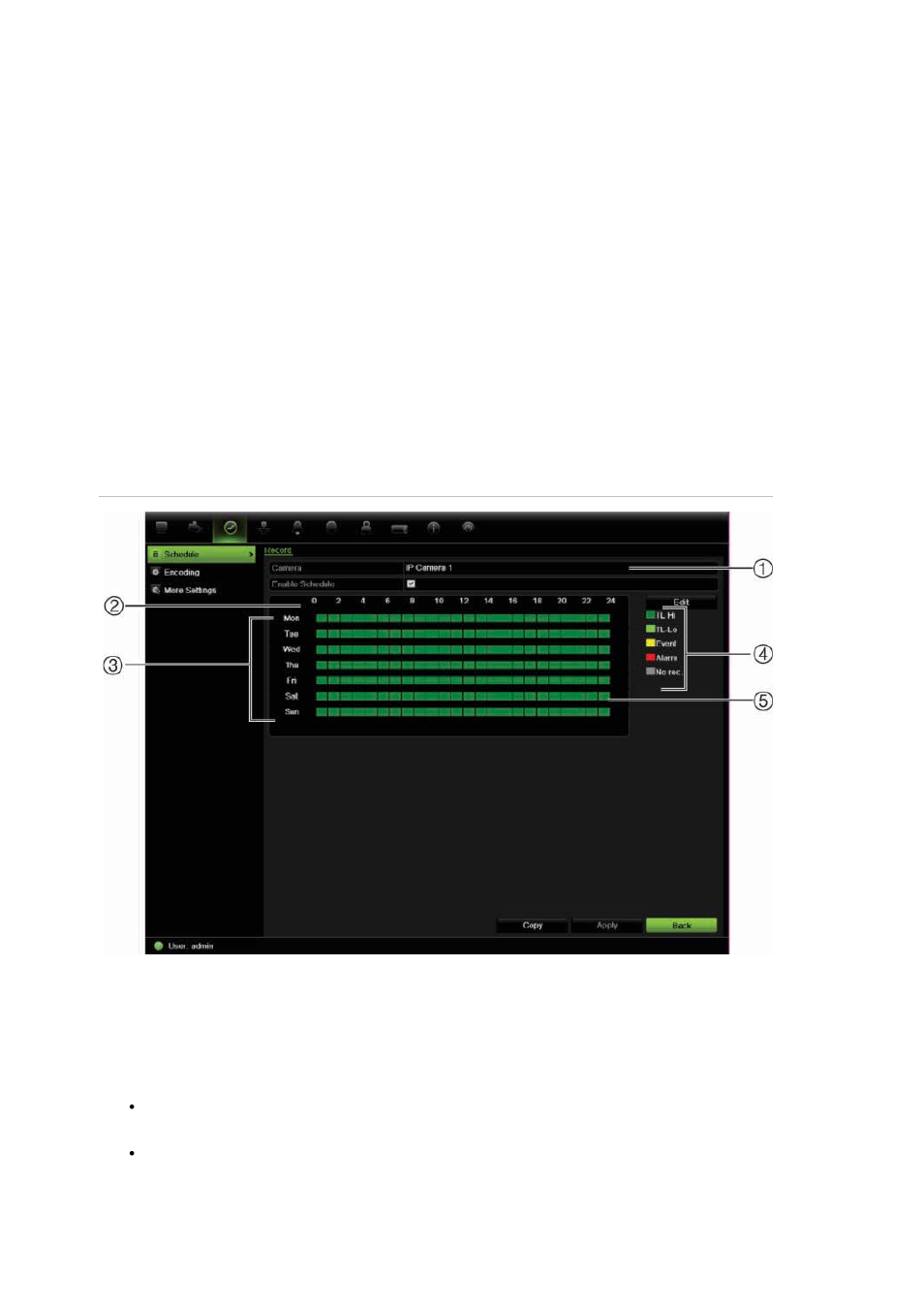 Defining a recording schedule | Interlogix NVR 50 User Manual User Manual | Page 90 / 177