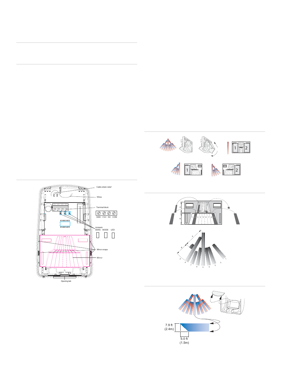 Mounting and wiring the detector, Selecting the coverage pattern | Interlogix AP950PI User Manual | Page 2 / 4