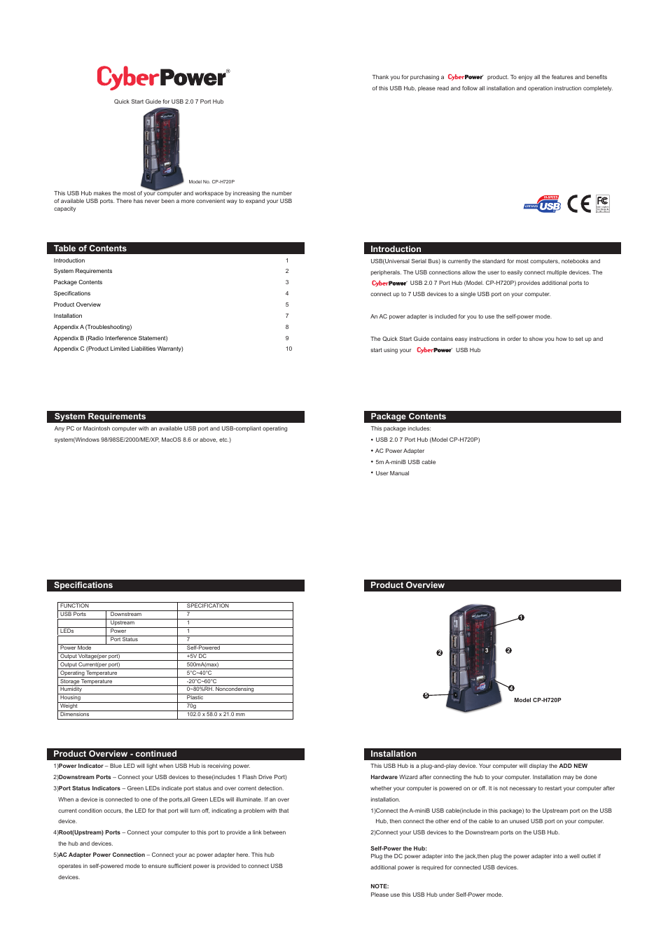 CyberPower Systems USB Hub User Manual | 2 pages