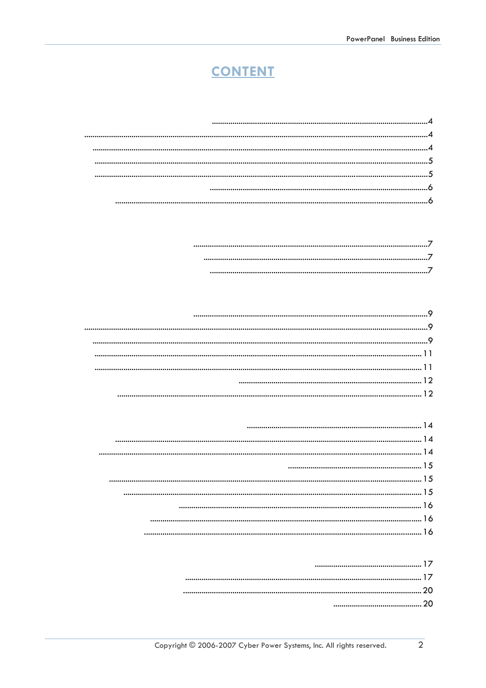 Content | CyberPower Systems PowerPanel Power Supply System User Manual | Page 3 / 32