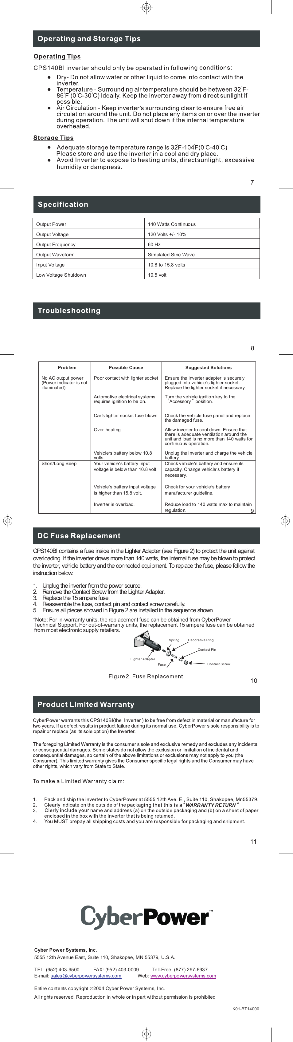 CyberPower Systems CPS140BI User Manual | Page 2 / 2