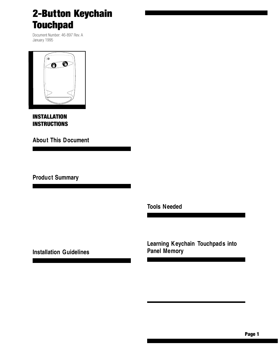 Interlogix 2-Button Crystal Keychain Touchpad User Manual | 3 pages