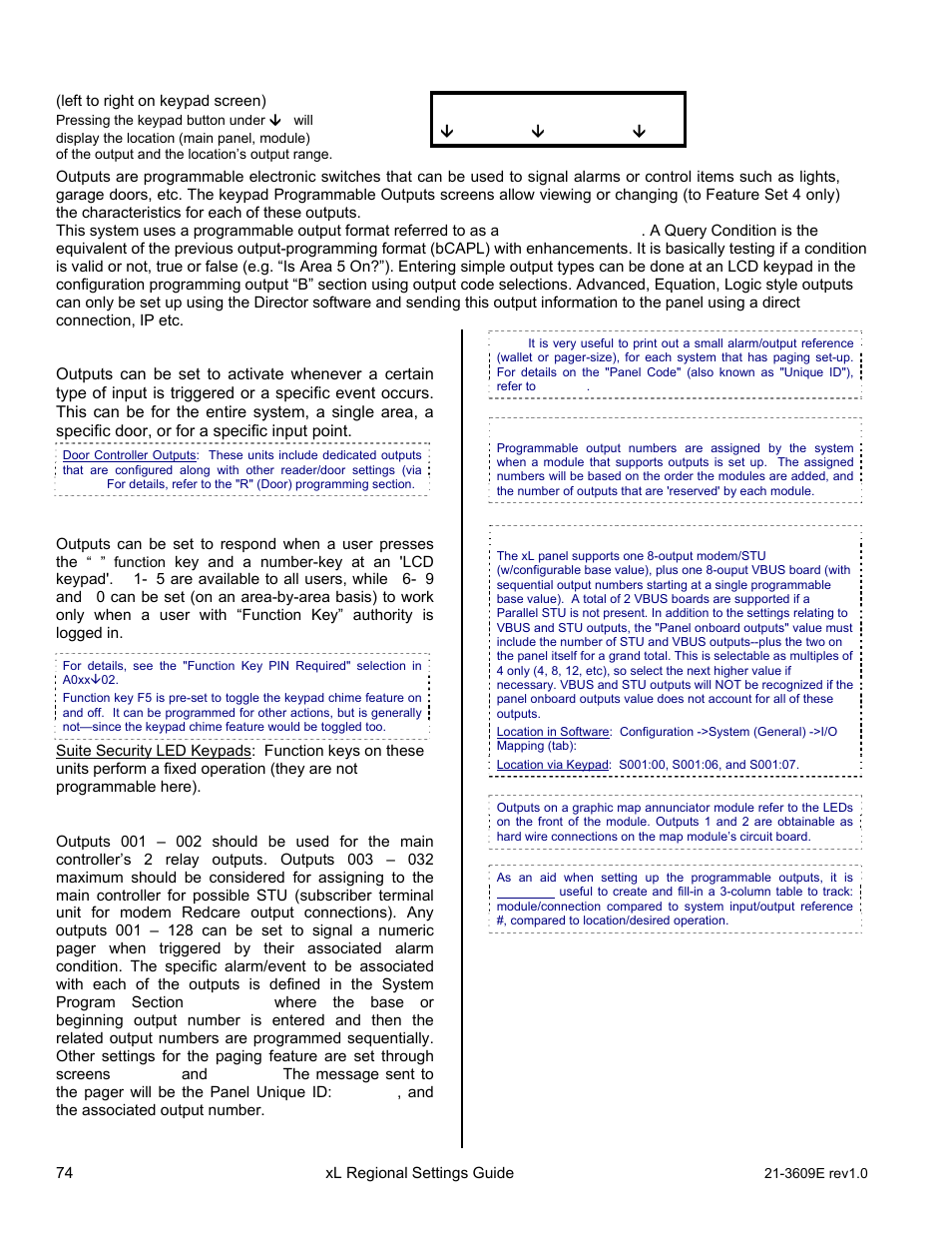 Program section: b001 (programmable outputs), The paging feature, Save | B001 | Interlogix XL LCD Keypad Plus Regional Settings Guide User Manual | Page 78 / 121