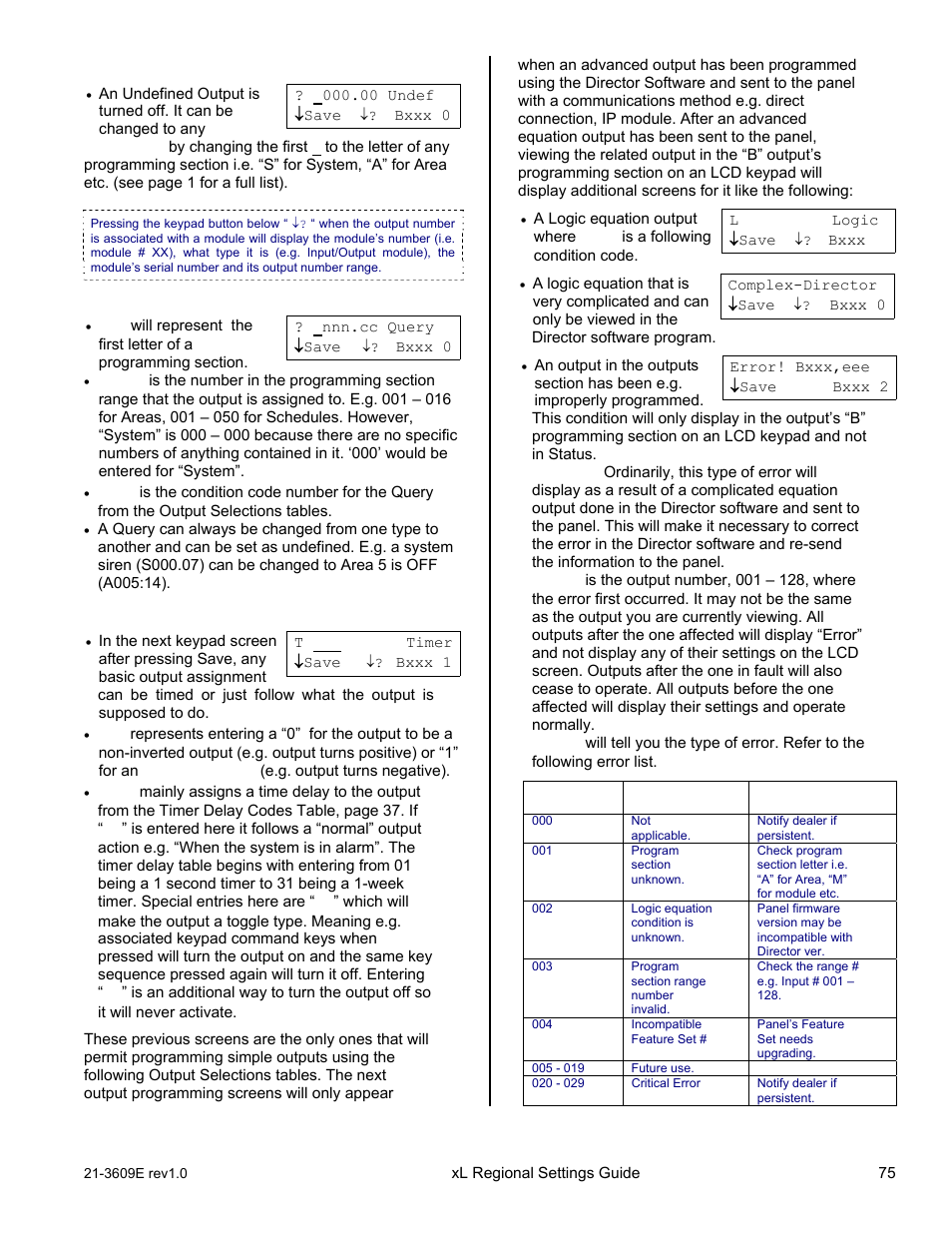 Undefined output, Query condition, Output type | Interlogix XL LCD Keypad Plus Regional Settings Guide User Manual | Page 79 / 121