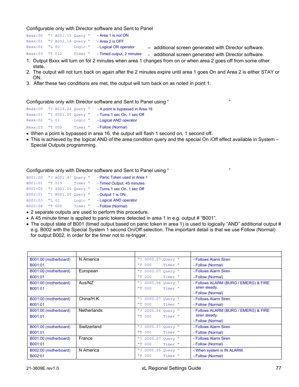 Default programmable outputs for regional settings, Example 8: flash a led when a condition is true | Interlogix XL LCD Keypad Plus Regional Settings Guide User Manual | Page 81 / 121