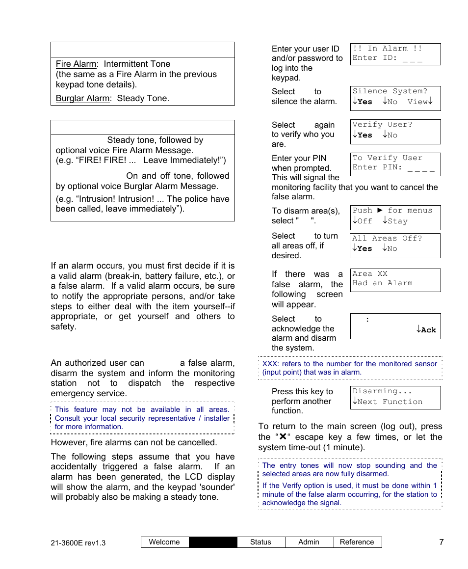 Conventional siren, Voice siren (optional), Silencing a false alarm | Sirens | Interlogix XL LCD Keypad Plus User Guide User Manual | Page 15 / 54