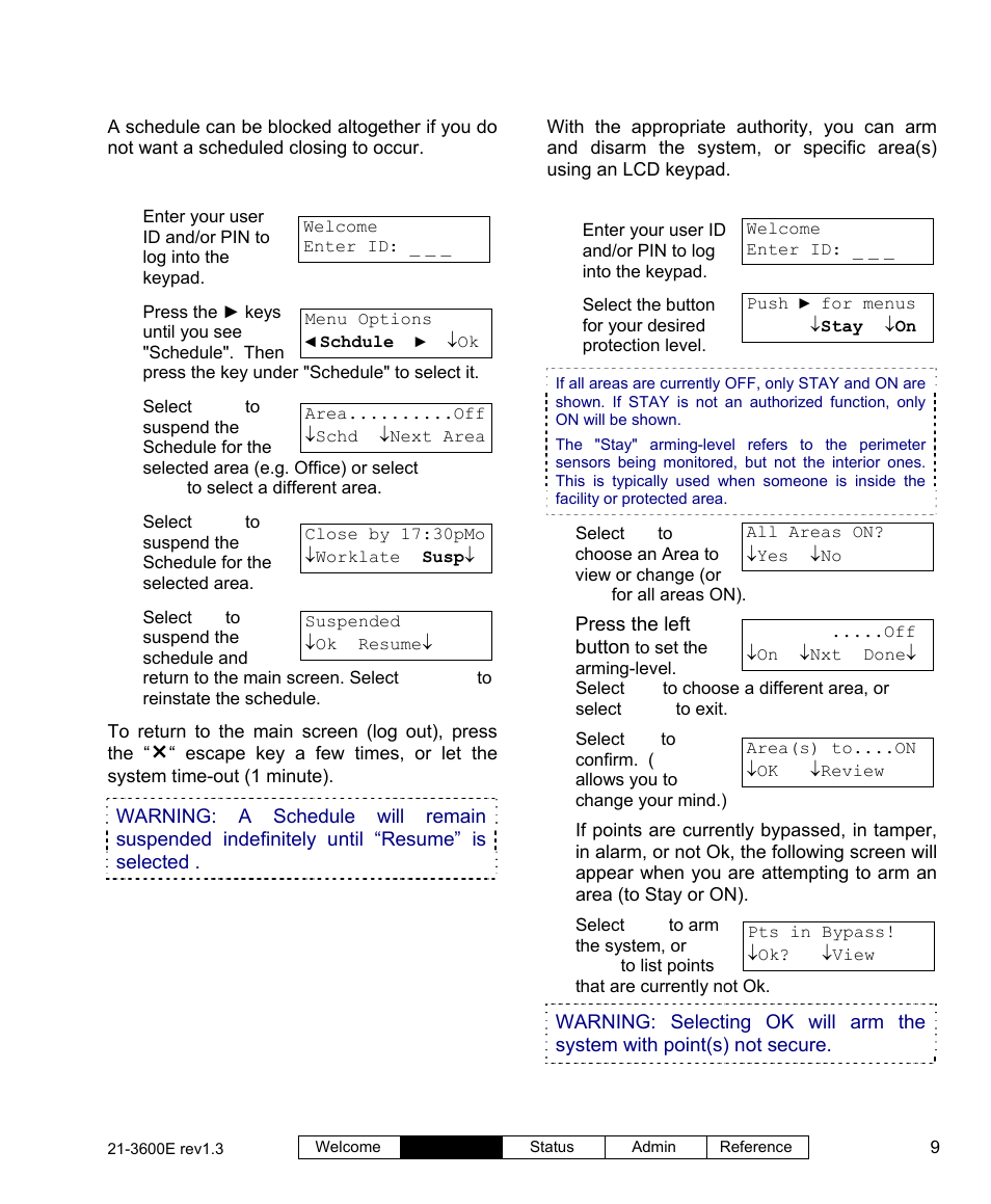 Suspending schedules for an area or areas | Interlogix XL LCD Keypad Plus User Guide User Manual | Page 17 / 54