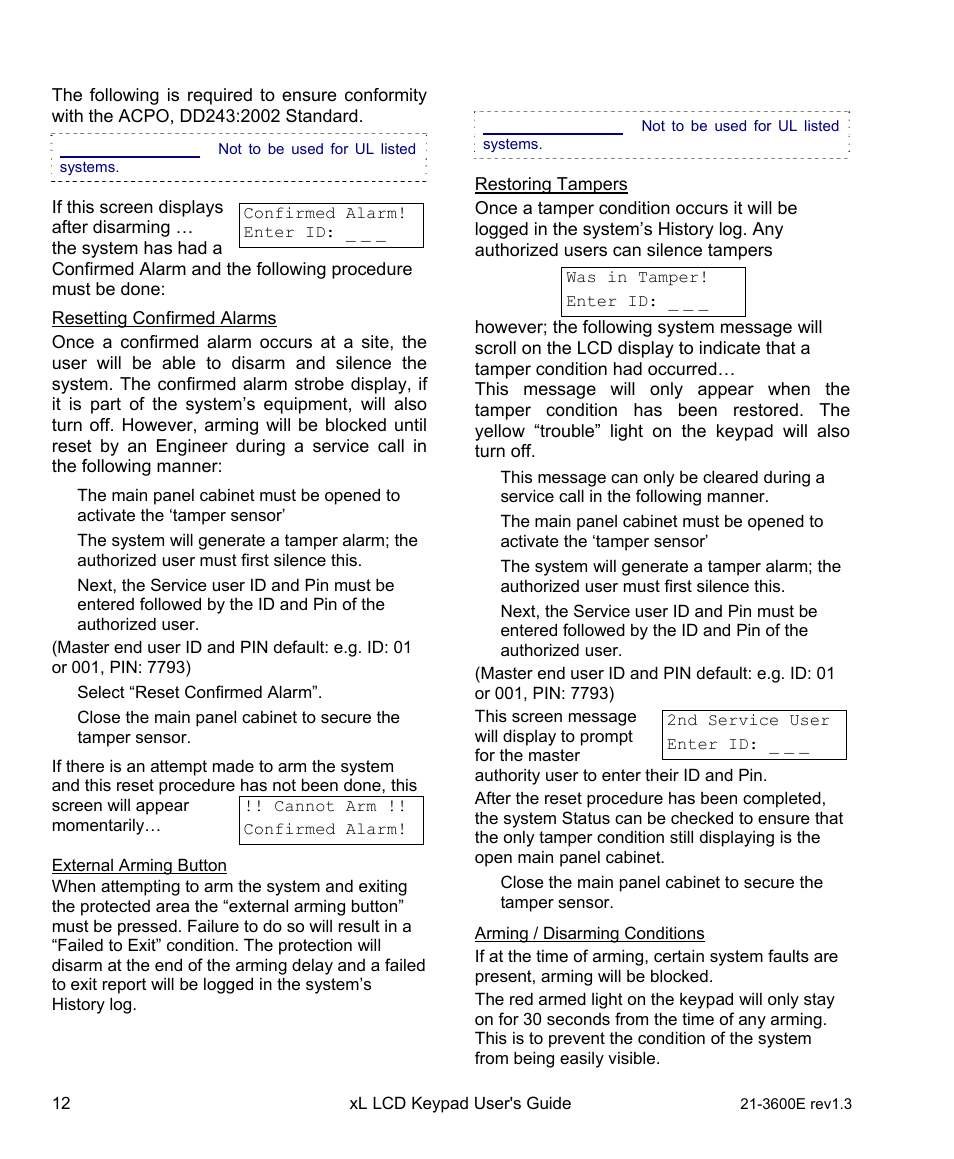 Uk and european system operation, Uk system operation | Interlogix XL LCD Keypad Plus User Guide User Manual | Page 20 / 54