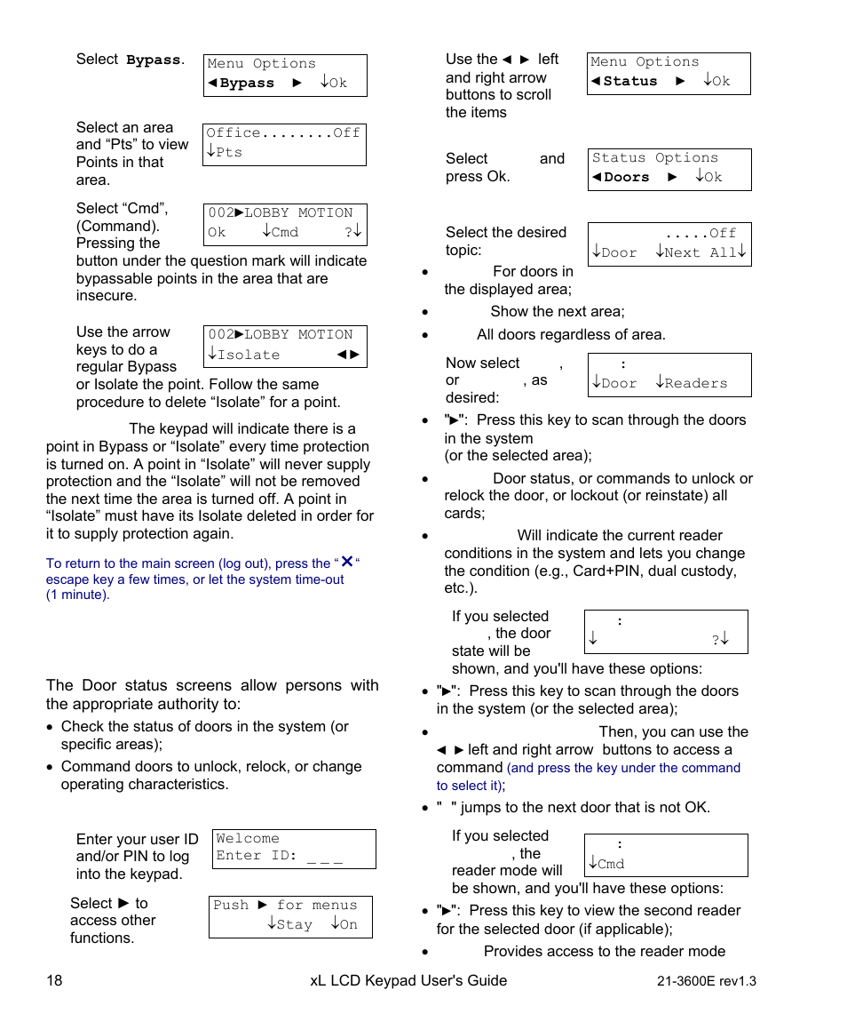 Checking status or controlling readers or doors | Interlogix XL LCD Keypad Plus User Guide User Manual | Page 26 / 54