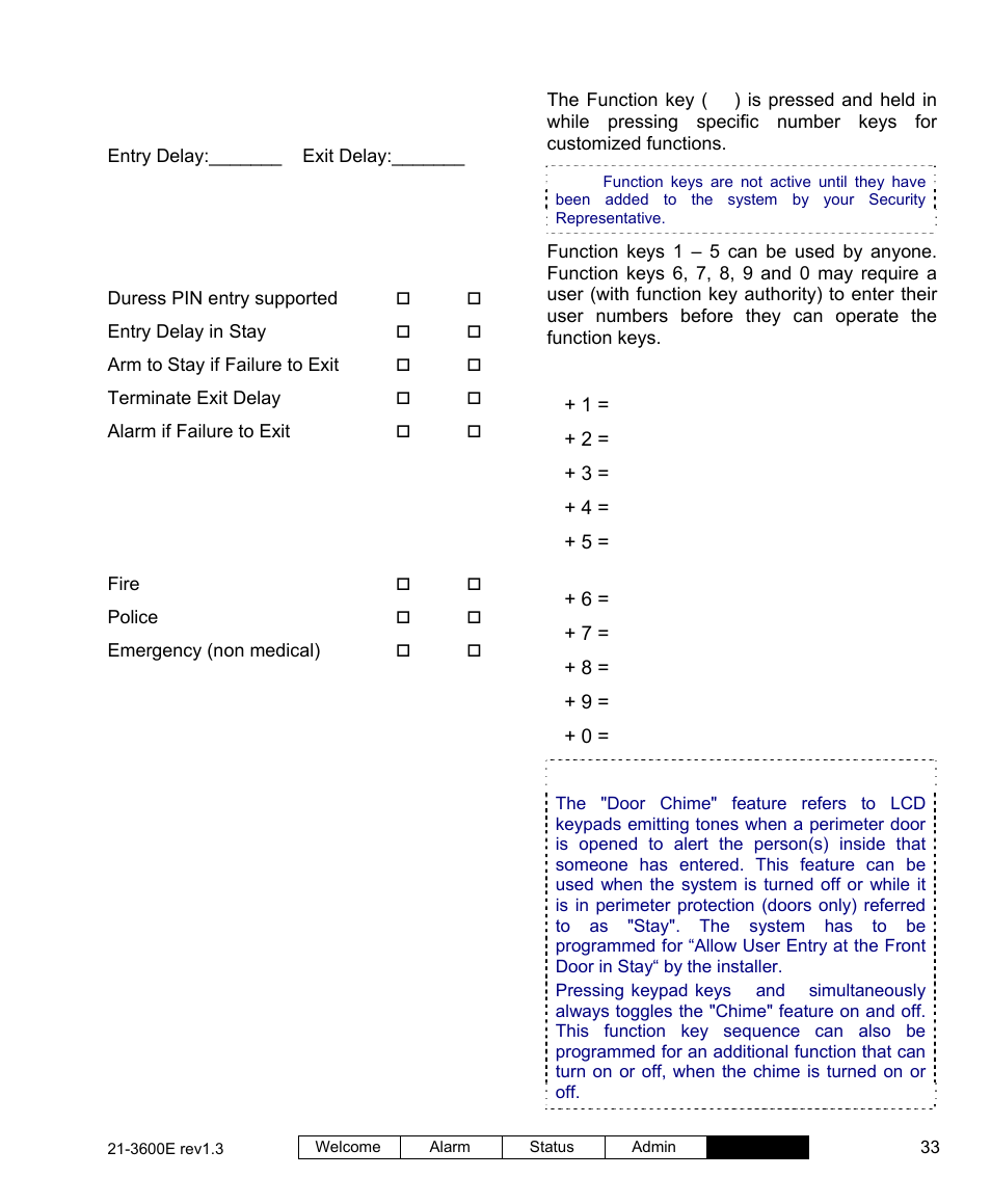 Miscellaneous features, Emergency keys that are available, Function key reference | System details | Interlogix XL LCD Keypad Plus User Guide User Manual | Page 41 / 54