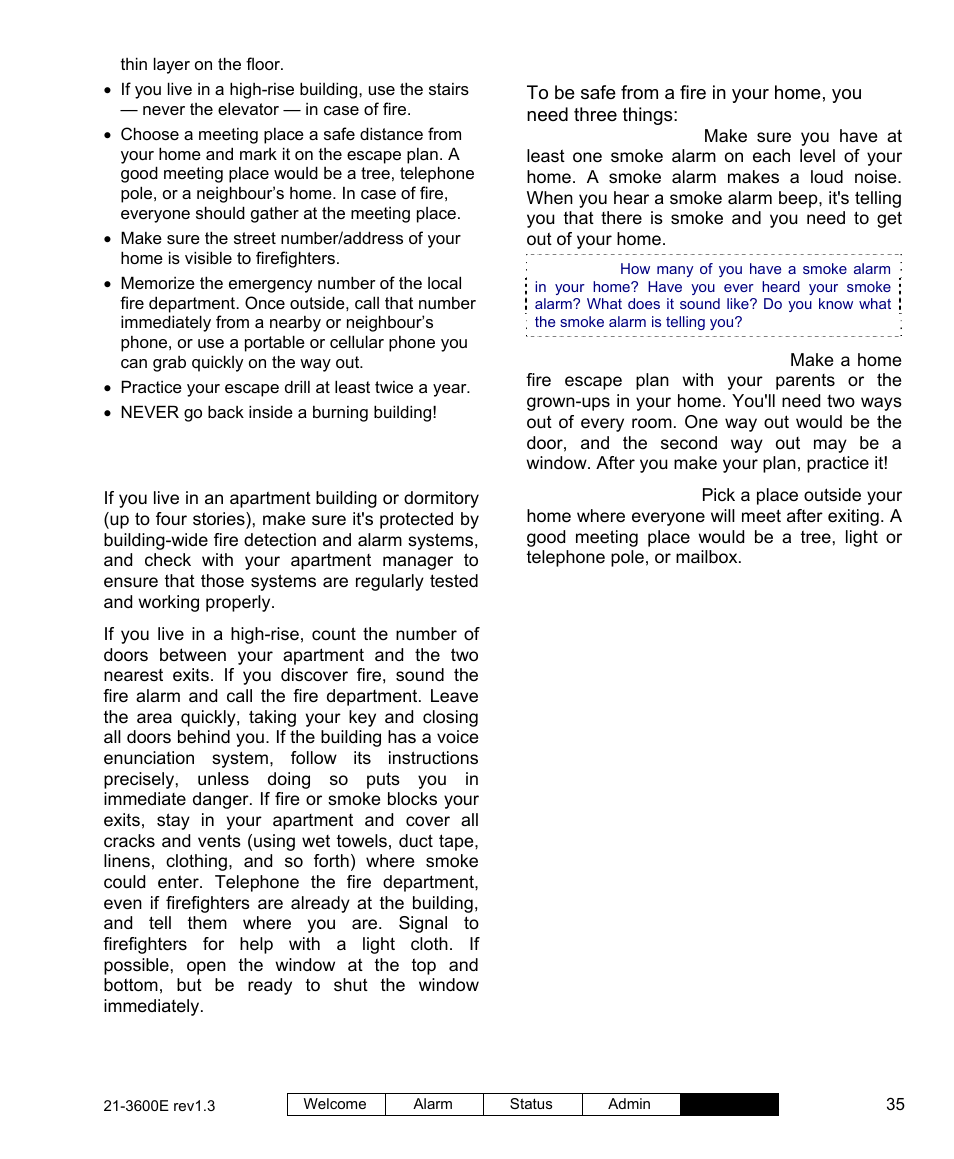Apartment buildings, dormitories, and high-rises, Messages for young children | Interlogix XL LCD Keypad Plus User Guide User Manual | Page 43 / 54