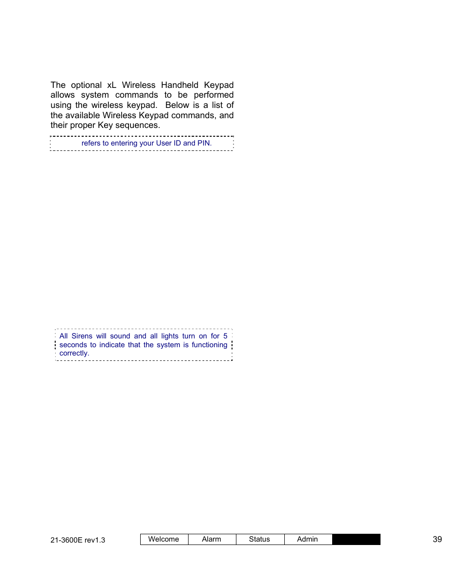 Wireless keypad reference, Not evaluated by ul, Xl wireless keypad (option) | Interlogix XL LCD Keypad Plus User Guide User Manual | Page 47 / 54
